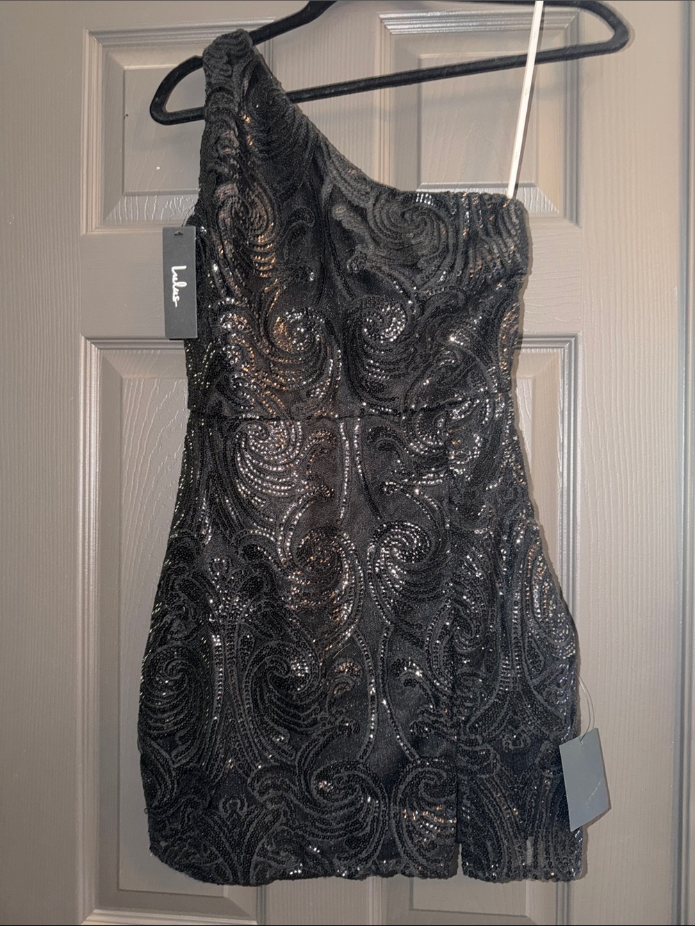 Lulu's Black One-Shoulder Sequin Bodycon Dress